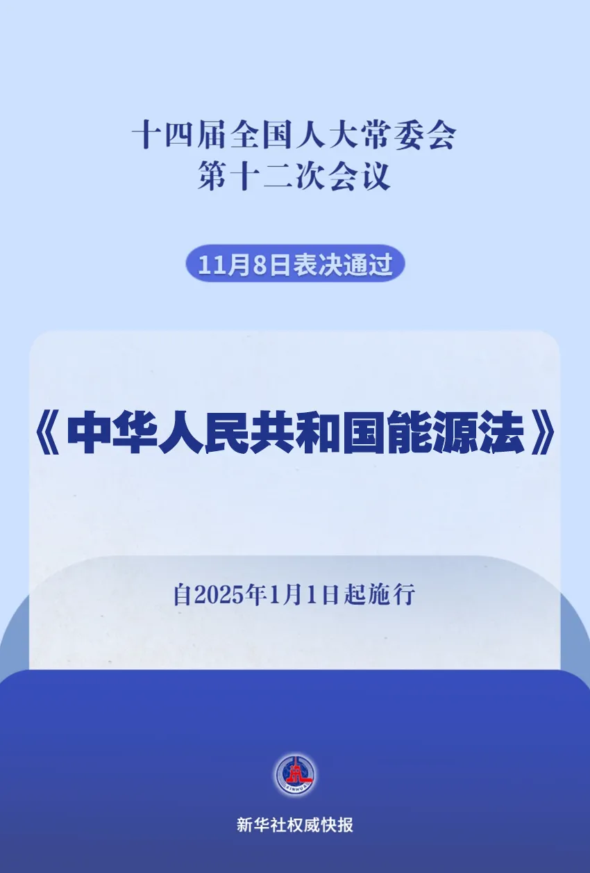 利好氢能！明年1月1日起施行！我国首部《能源法》通过 